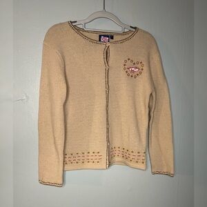 Vintage Beige pink panther Embroidered Cardigan